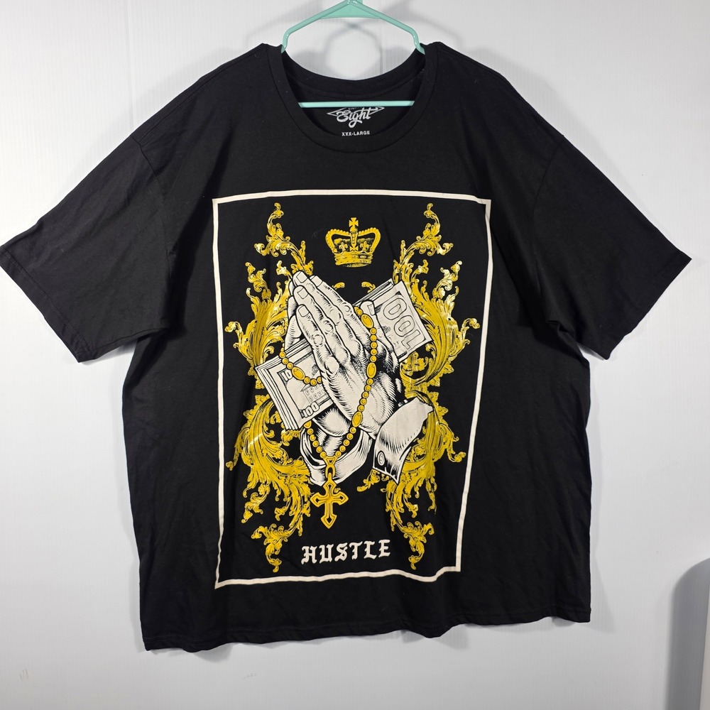 Eighty Eight Mens Hustle Praying Hands Money Graphic T-Shirt Black 3XL XXXL